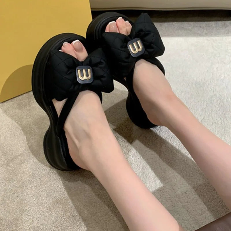 Summer Women's Slippers Designer Platform Slippers Fashion Bow One-Word Slipper 2025 New Casual Beach Slippers for Women Slides