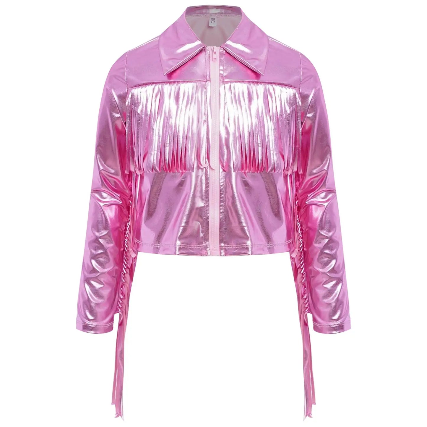 Girl's Tassels Jackets Streetwear Metallic Jazz Dance Costume Turn-Down Collar Childs Fashion Fringe Coats Jacket Party Jacket