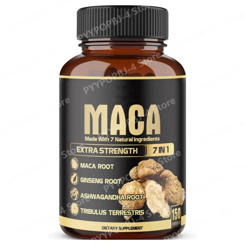 Maca Root Capsules 7-in-1 with Ashwagandha, Ginseng, Tribulus, Shilajit, Shatavari & Black Pepper, Extra Strength, 150 Count