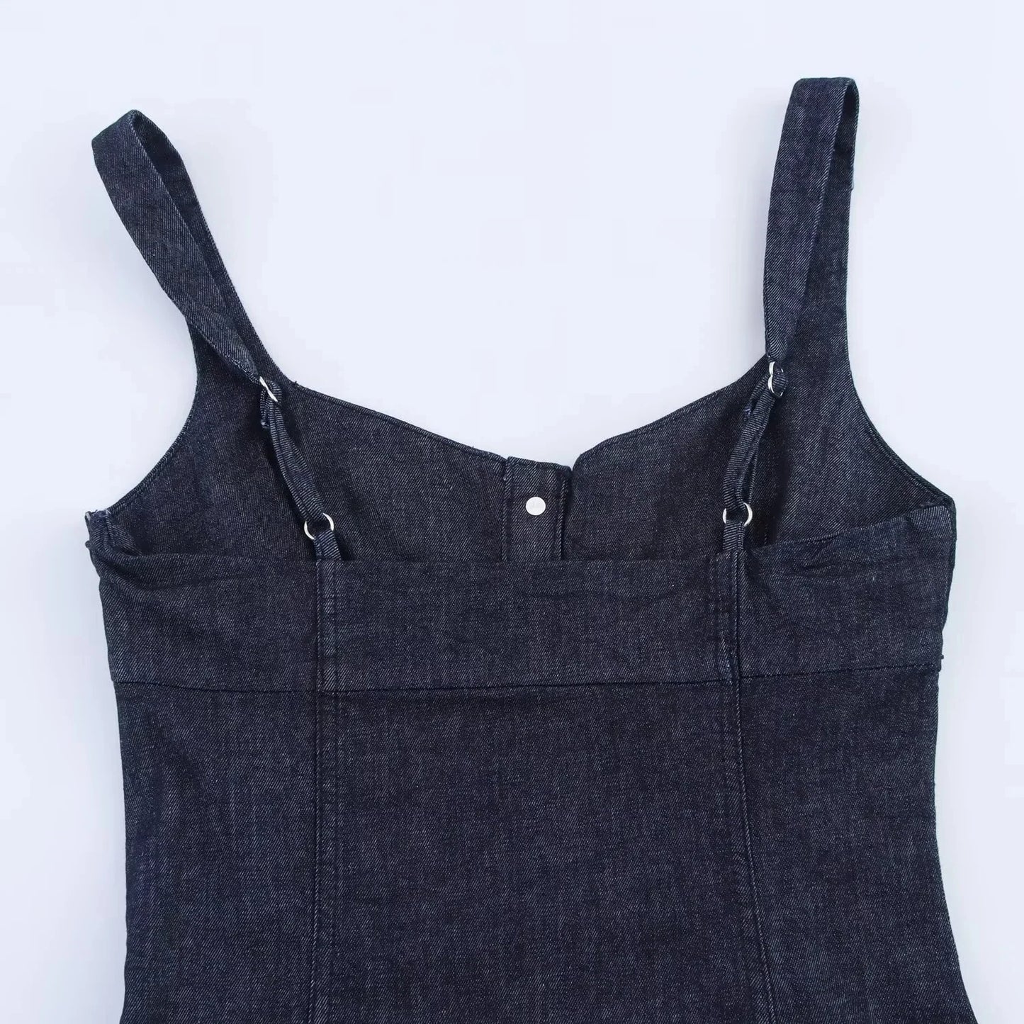 KONDALA Elegant Denim Suspender Dress Women's Single Breasted Hip Wrap Slim Dress 2025 Spring Summer Casual Versatile Lady Dress