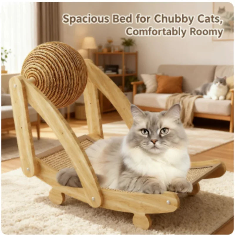 2 In 1. Cat Scratching Ball Wooden Cat Scratcher. Natural Sisal Scratch Board Scratching Column, Wear-Resistant Paw Wood Scraper