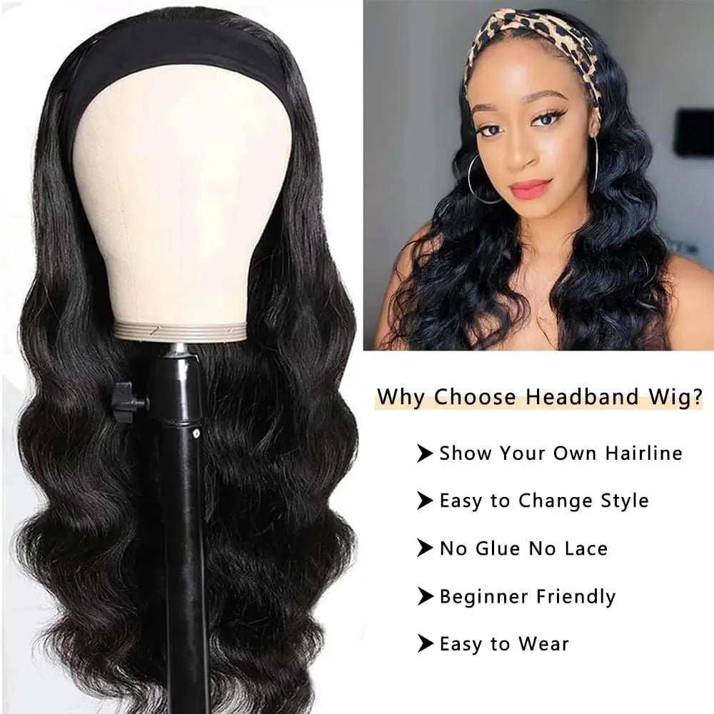 32 Inch Body Wave Headband Wig for Women Human Hair Glueless Wear and Go Glueless Brazilian Virgin Human Hair 250 Density