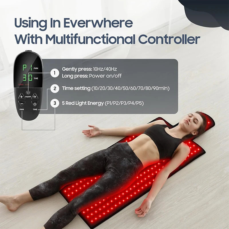 KEMOKO Red Light Therapy 660nm 850nm, Infrared LED Mat for Back and Waist Pain, Muscle Soreness Relief, Large Size 36.3" x 15.8"
