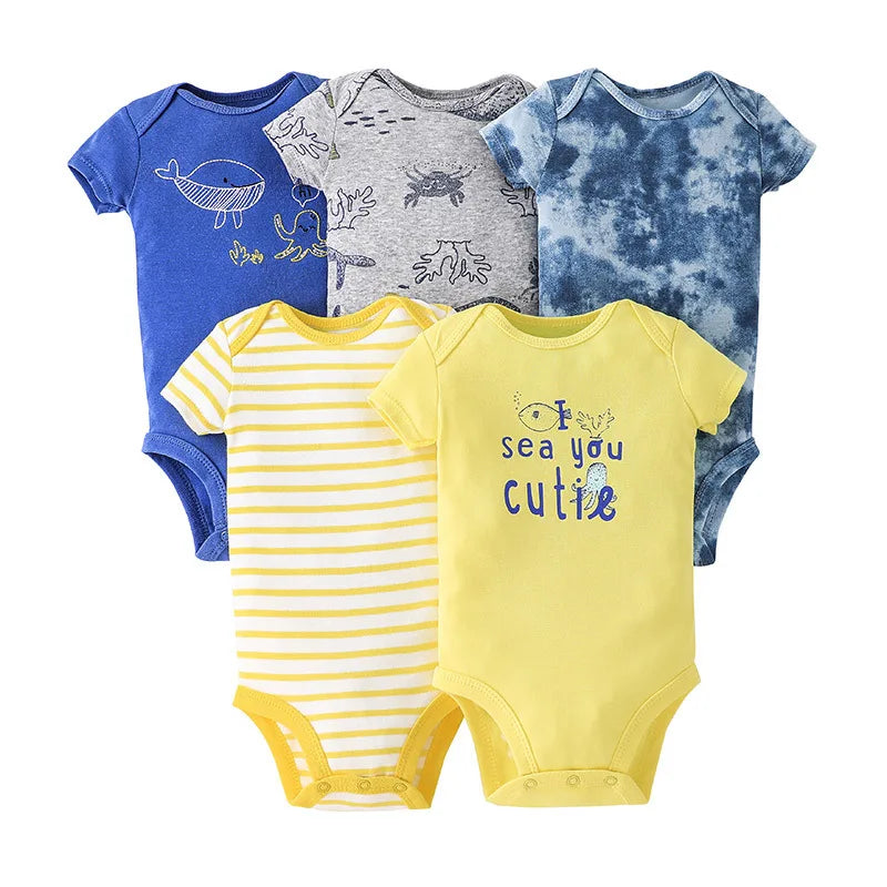 5 Pairs Newborn Baby Bodysuit Short Sleeve Infant Jumpsuit Short Sleeve Cotton Overalls Newborn Infant Jumpsuit  Kids Baby Roup