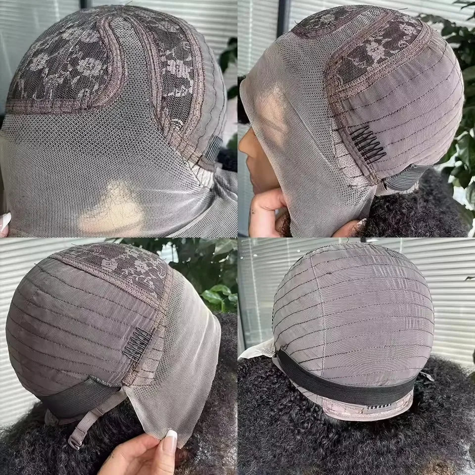 13x5x2 Side T Part Lace Wigs Afro Kinky Curly Short Bob Wig Human Hair Wigs 14 Inch Short Curly Afro Wigs for Woman 250 Density