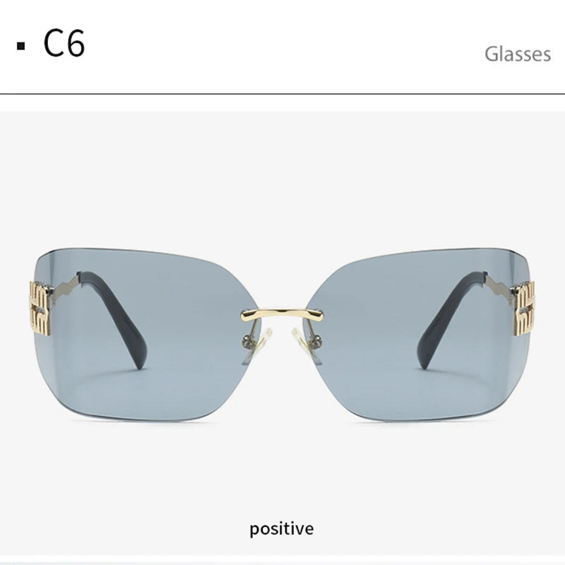 Women Brand Designer Rivets Rectangle Gradient Curved Shades Classic Sun Glasses Female Funky Metal Luxury Rimless Sunglasses