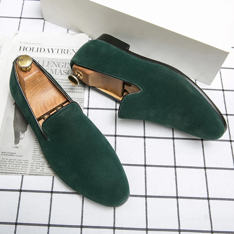 Fashion Classic Men Suede Shoes Male Pointed Brown Black Slip On Loafers Wedding Dress Homecoming Formal Footwear Zapatos Hombre