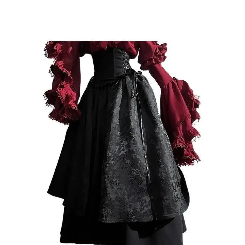 Halloween costume black and red gothic Lolita half skirt long skirt shirt two-piece set 2025 new Lolita