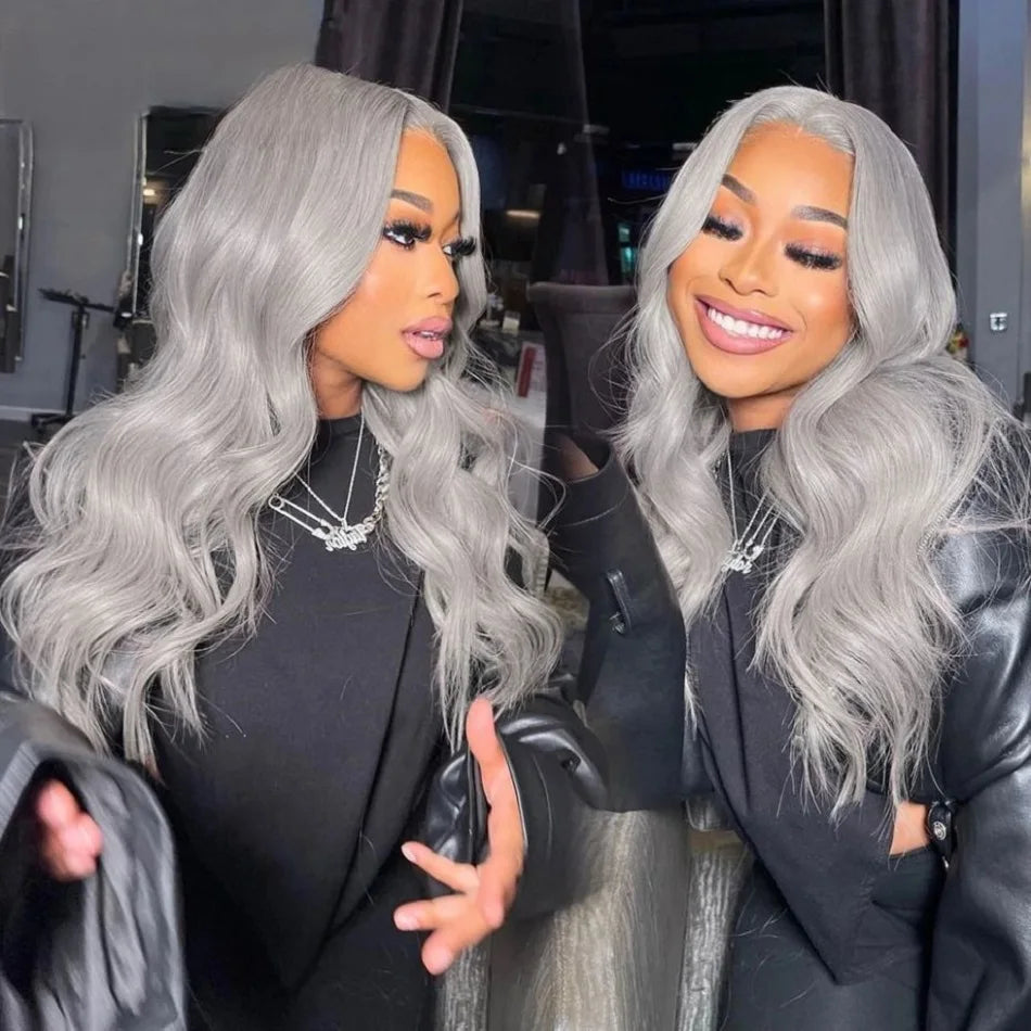 Silver Grey 13X4 Brazilian Body Wave Human Hair Wigs Super Double Drawn 13X6 Hd Lace Frontal Wigs Human Hair Wig Prepluck