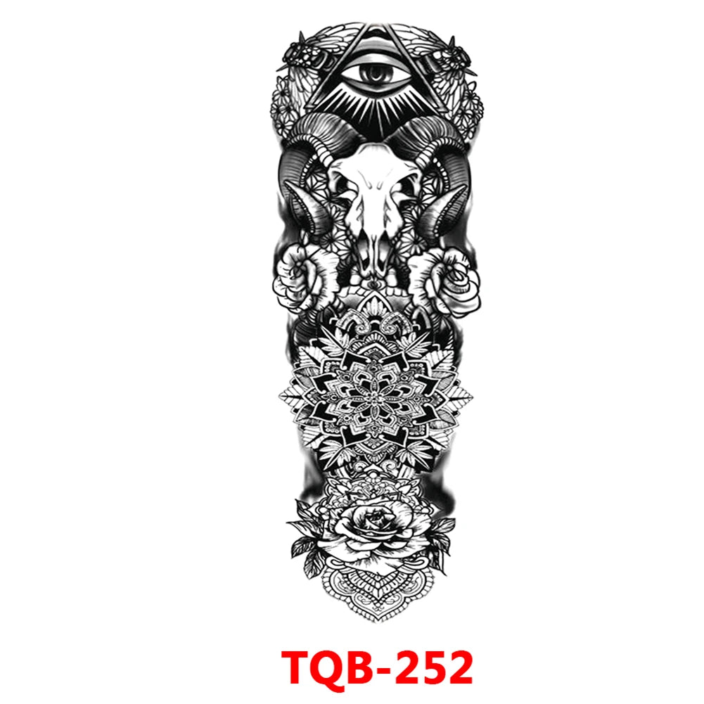 Full-arm Tattoo Stickers With The Crown Of The Virgin Of Jesus And Lion Waterproof Tattoo Stickers
