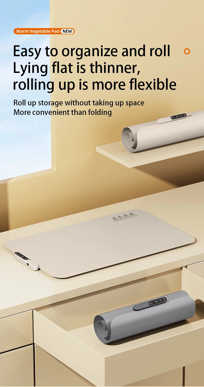 TINSOL Food Warmer Pad Foldable Silicone Heating Pad Portable Meal Cart Insulation Pad 8-Level Temperature Adjustment