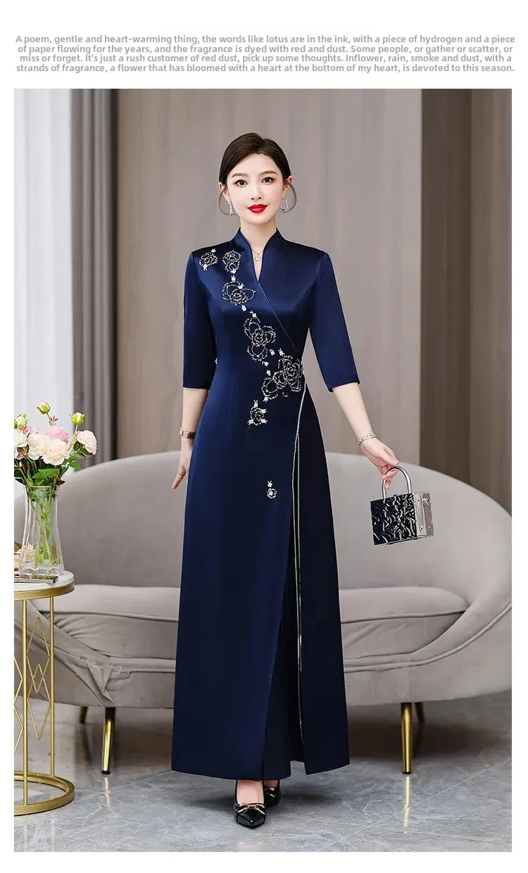 Elegant New Mom Wedding Dress Autumn Chinese Dress Daily Wearable Dress For Grandma Happy Marriage Gown