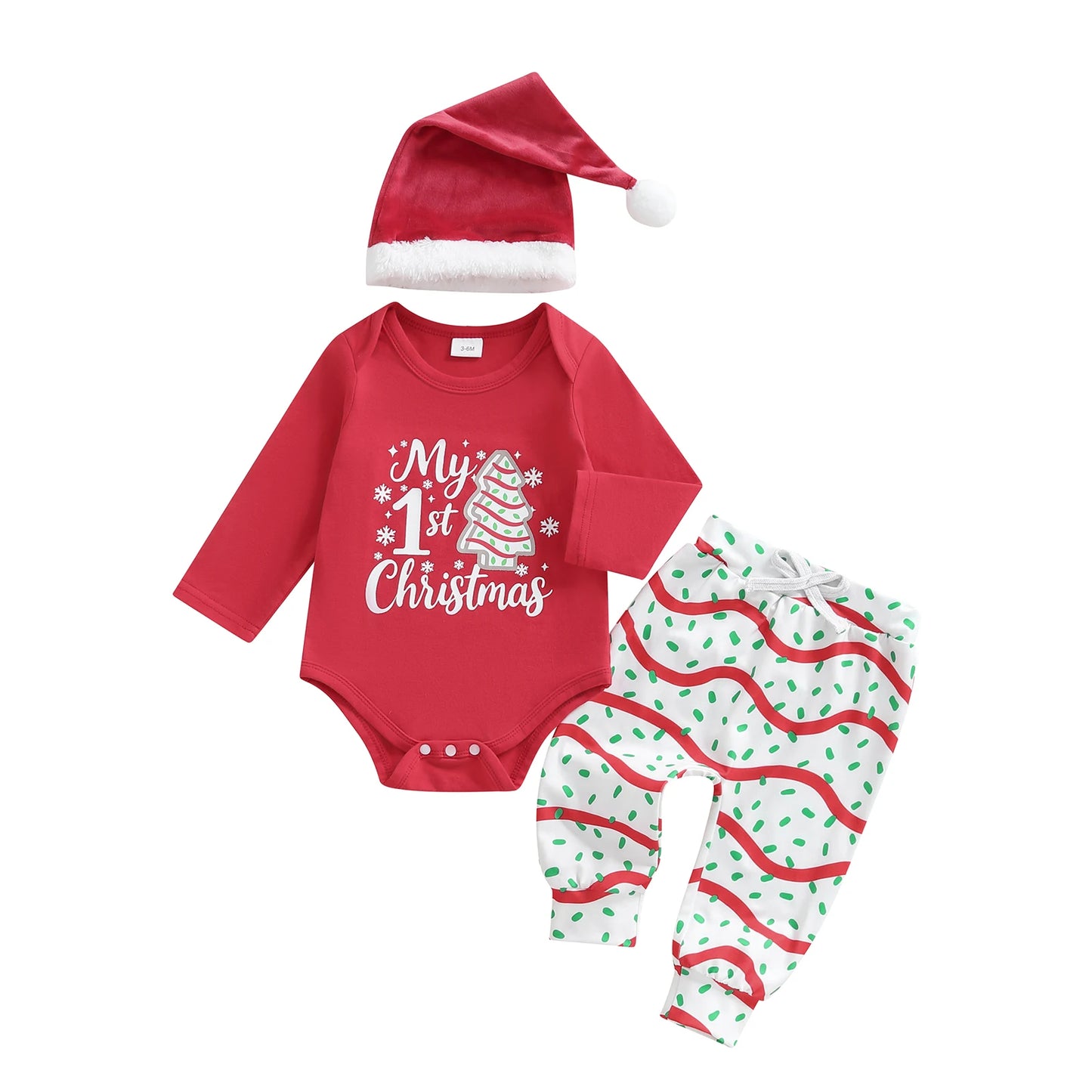 Baby Boy First Christmas Outfit Long Sleeve Truck Tree Print Romper Jogger Pants Hat Newborn Fall Winter Clothes Set
