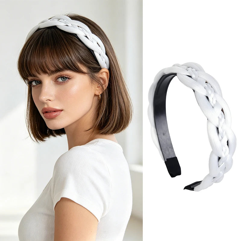 Synthetic Fiber Fishbone Braid Wig Headband – Instant Updo, Easy Wear, Versatile for Indoor & Outdoor Occasions