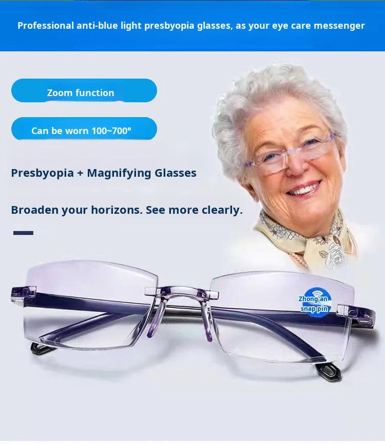 1/2PCS Smart Zoom Reading Glasses Ultra Clear Presbyopia Glasses Lightweight Anti-Blue Anti-Fatigue Auto Zoom Magnifier
