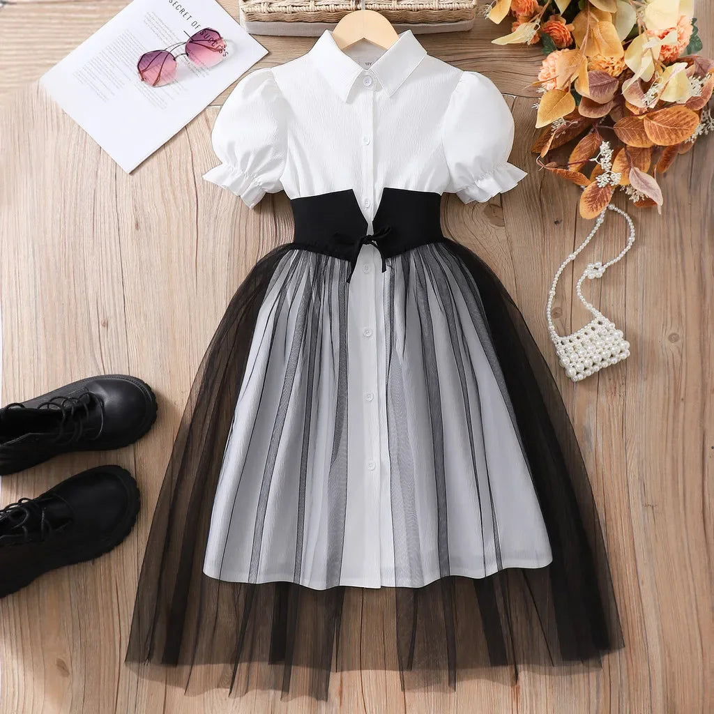 Teen Girl Dress Summer Brown Retro Short Sleeve Children Dresses Fashion Girl Costume Party Big KIds Outfit 7 8 9 10 11 12Yrs