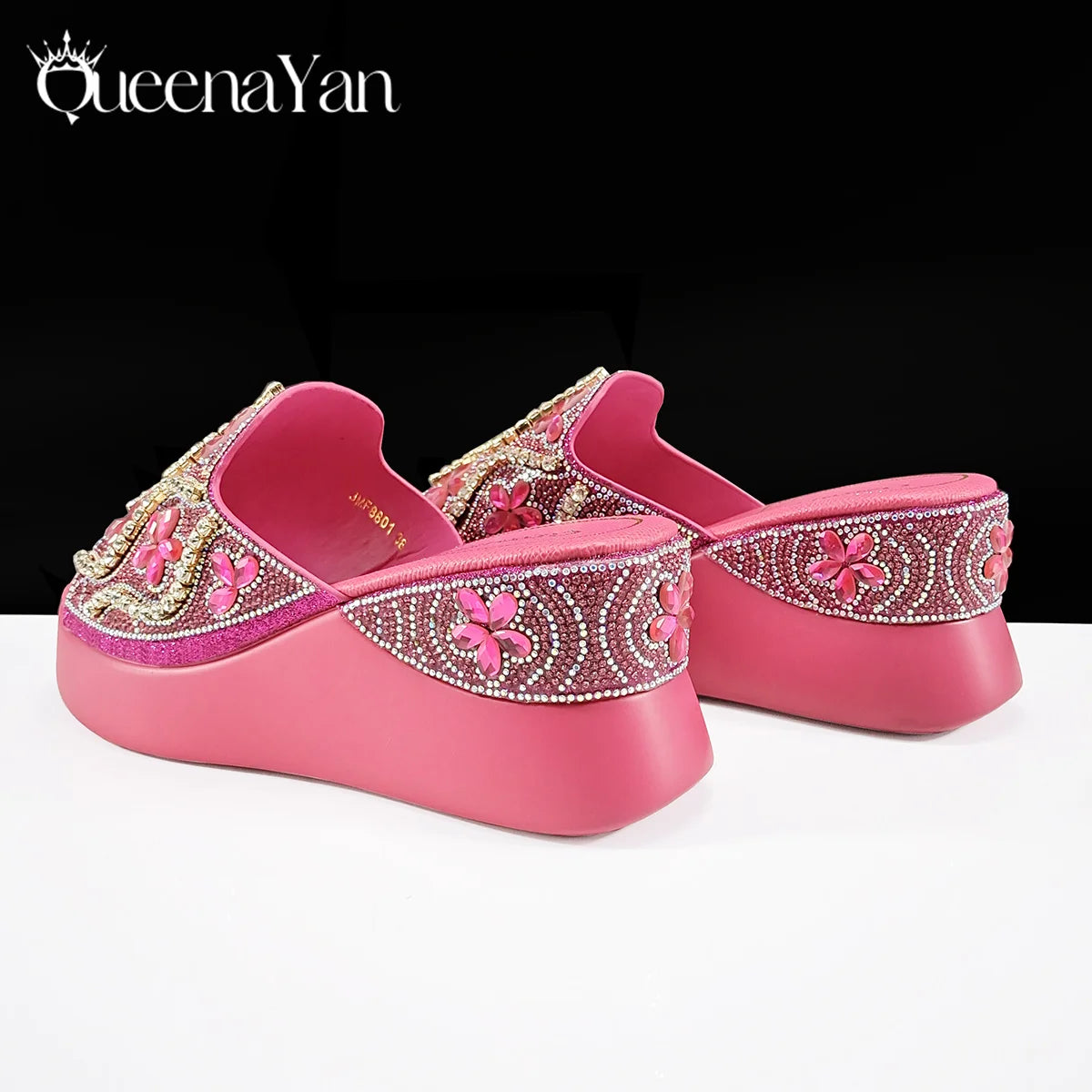 Queena Yan Popularity Open Toe Luxury Fashion Women High Heels Shoes and Bags Set With Rhinestone for  Wedding Party Elegant