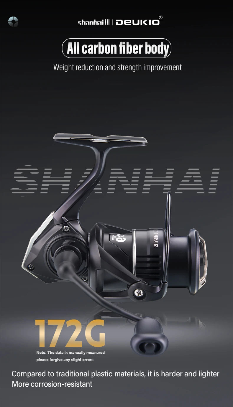 DEUKIO Ultralight Spinning Fishing Reel 172g Carbon Fiber Body 12KG Max Drag 5.2:1 7+1BB Metal Spool Long Cast Saltwater Lure