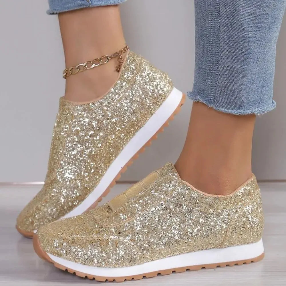 2026 Autumn New Fashion Slip-on Low-heeled Women's Sneakers Gold Silver Sport Shoes Ladies Outdoor Casual Walking Shoes