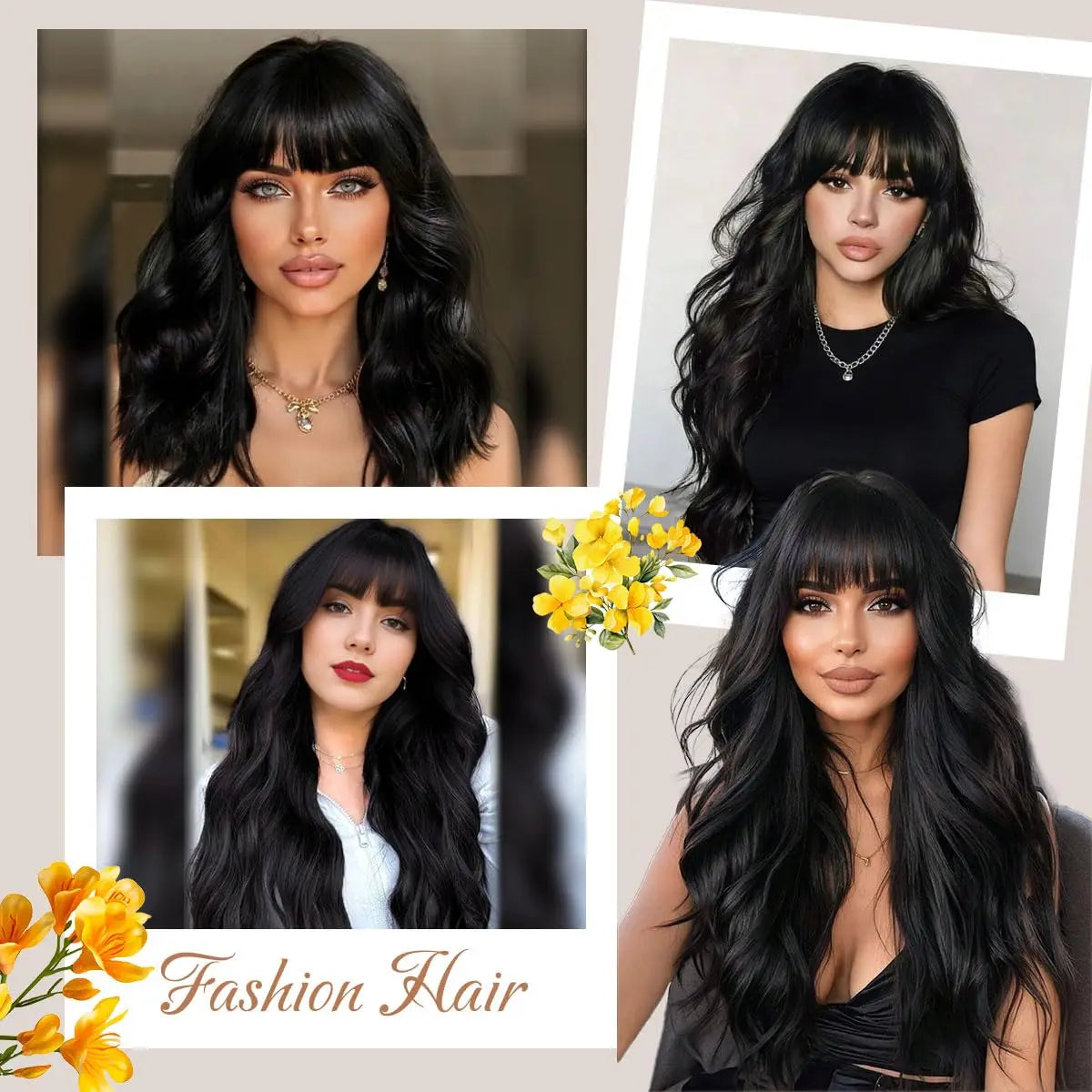 Black long curly hair synthetic wig for Halloween cosplay, costume party wig, high-temperature hair accessory