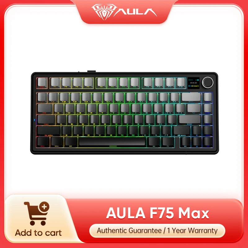 Aula F75 MAX Wireless Gaming Keyboard With Smart Digital Screen and Knob 75% Hot Swappable 3Mode RGB Backlit Mechanical Keyboard