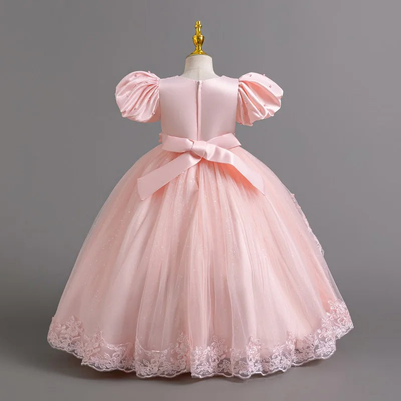 3-12 Year Old Baby Dress Birthday Party Girl Princess Dress Bubble Sleeves Lace Flower Wedding Dress Flower Girl Evening Dress