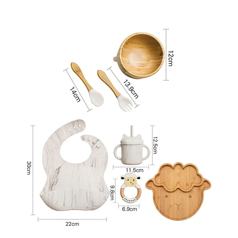 7pcs Silicone Baby Feeding Set Baby Feeding Supplies Kids Bamboo Dinnerware With Cup Children's Dishes Bowl Stuff Tableware Gift