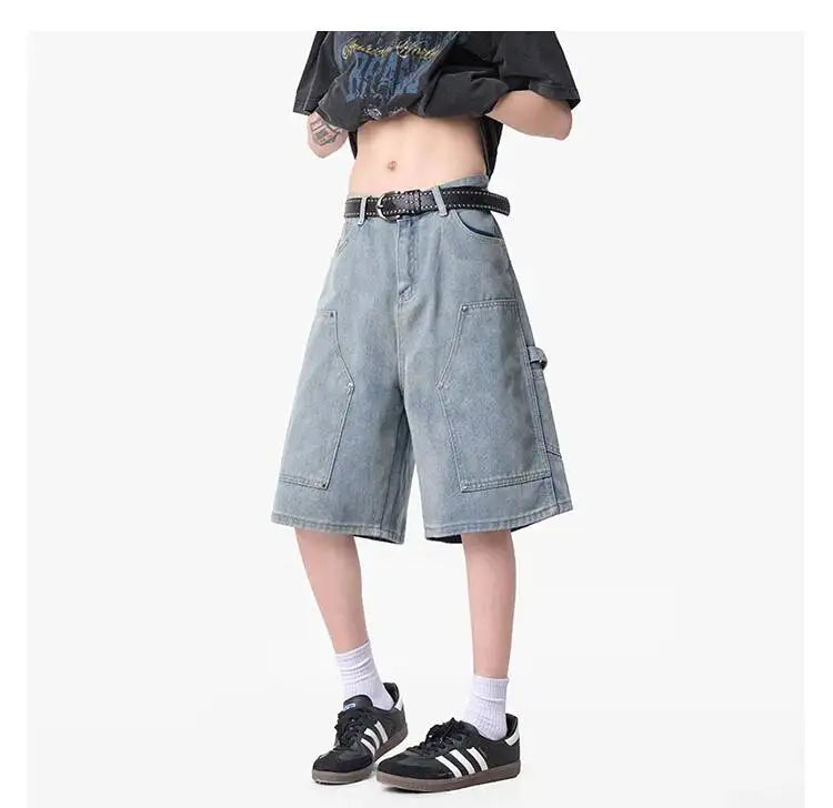 IEFB Workwear Men's Denim Shorts Multi Pocket Wide Leg Baggy Fit Casual Summer Streetwear Casual Cargo Jeans 9X2957