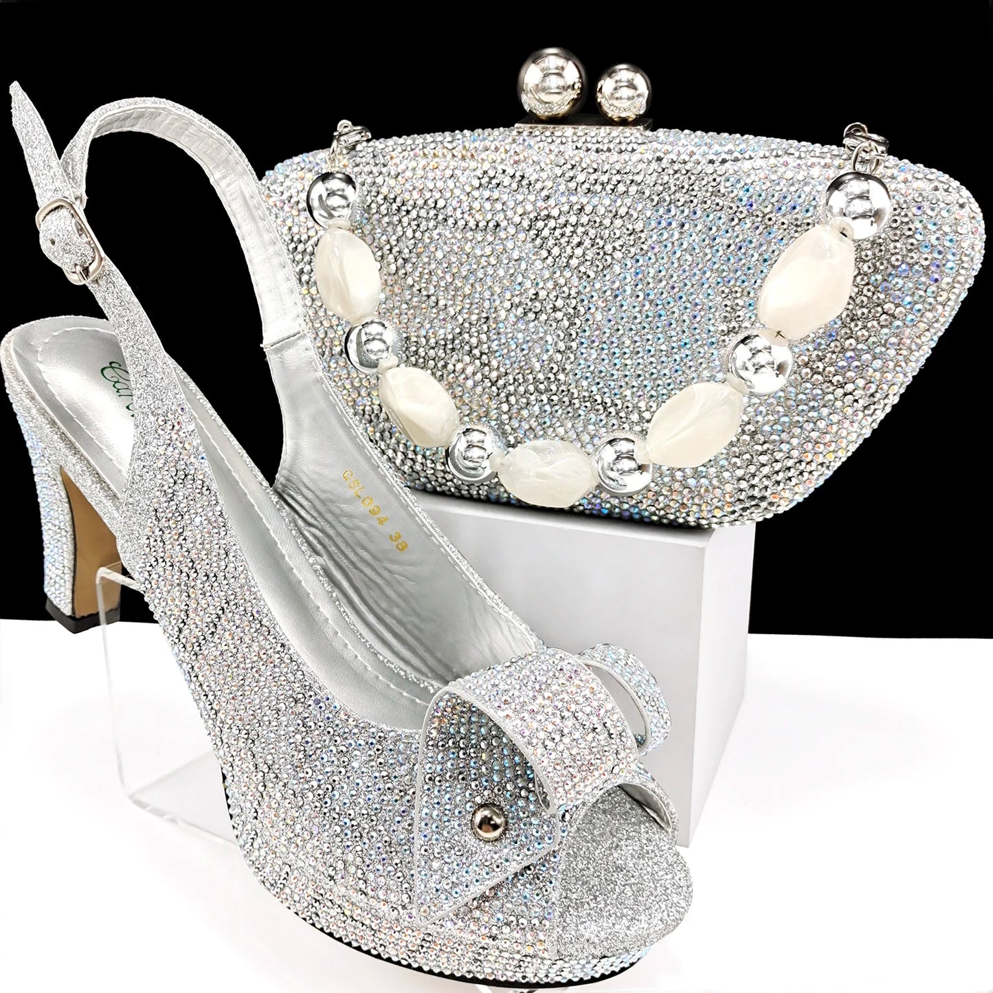 New Arrival Sky Blue Color Platform Design Party Wedding High Heel Peep Toe Lady Shoes and Bag Set and A Pair of Shoes