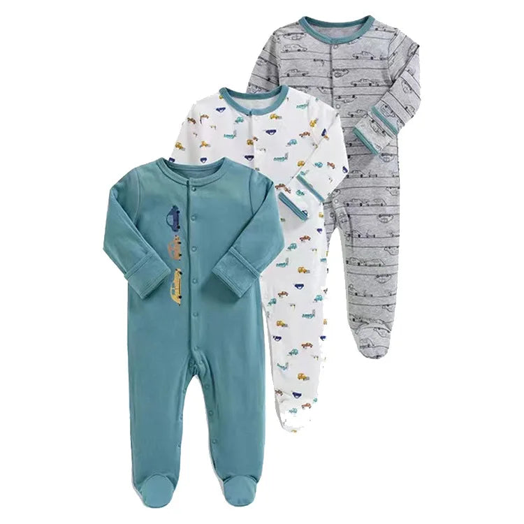 3pcs/Lot Cotton Soft Baby Romper Jumpsuit for Boys Girls with Zipper Footed Long Sleeve Pajama Sleepsuit Outfit Infant Clothes