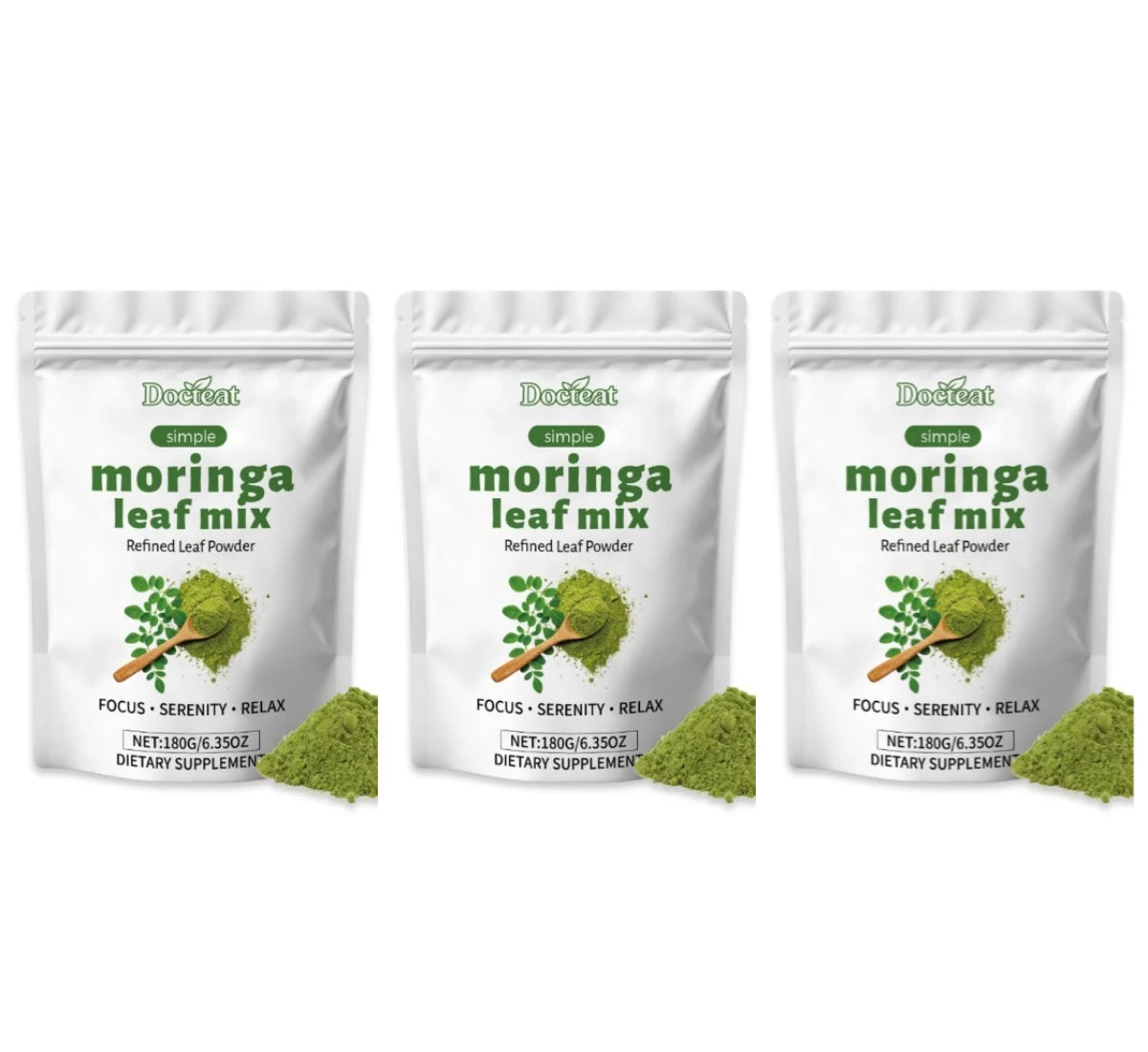 Moringa Oleifera Leaf Powder 180g with Vitamins A & C Calcium Iron, Green Superfood Daily Nutrition Supplement