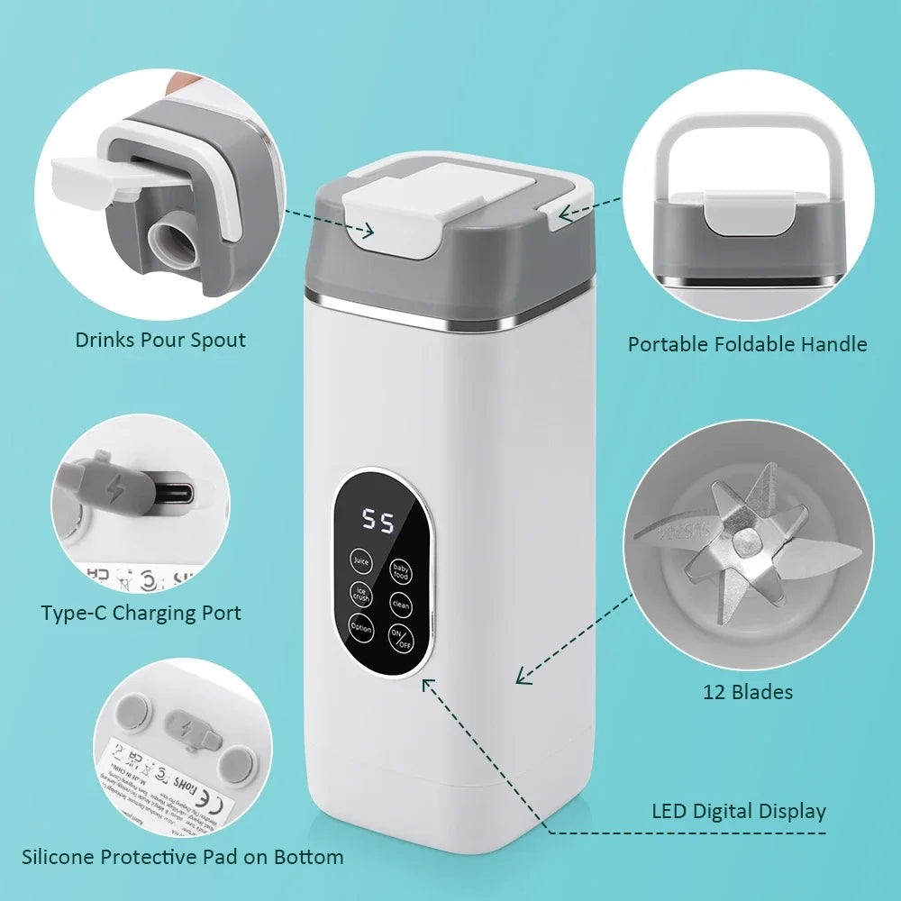 400ML Portable Electric Juicer 2 Cup Home Mini Multifunctional Wireless Blender USB Rechargeable Small Juice Cup Mixer Machine