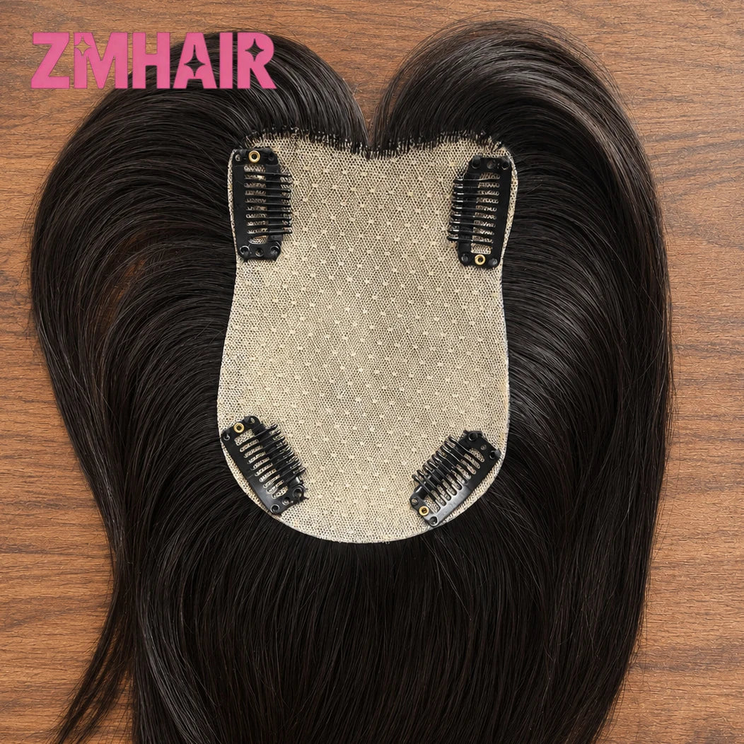 Brown Straight Hair Topper For Women Skin Silk Base Virgin Human Hair Piece Cover Breathable Silk Top Toupee with Clips in