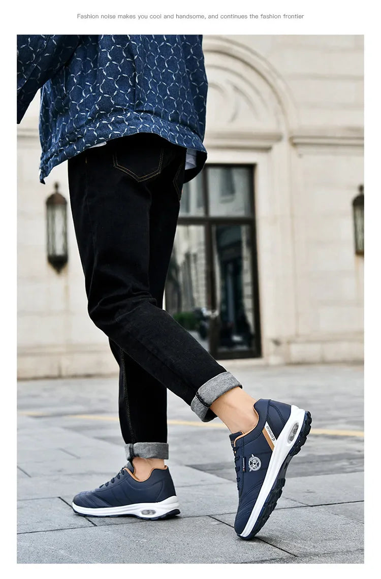 Men's Spring Autumn Casual Breathable Sport Shoes Shock Absorption Comfortable Leather Sneakers Korean Style Ankle High Mesh Lin