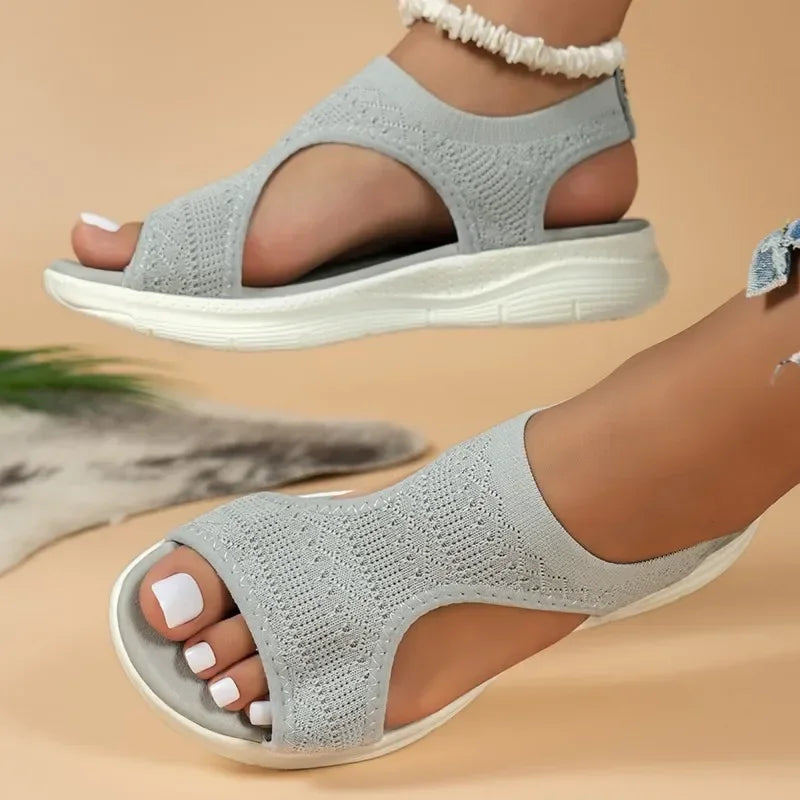 Women's Shoes 2026 Summer Comfortable Casual Sports Sandals Women's Beach Wedge Sandals Women's Mesh Knitted Roman Sandals