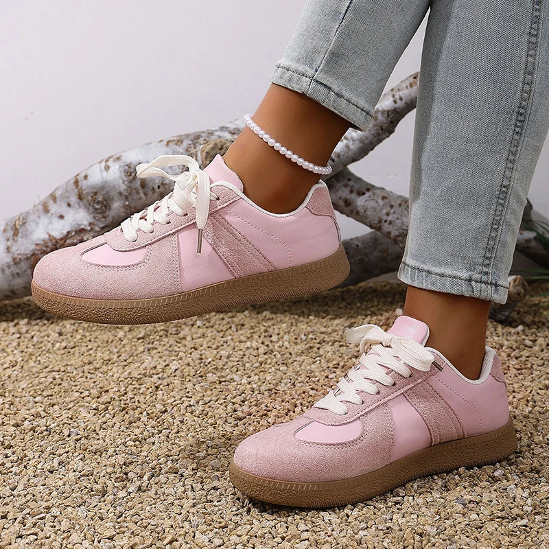 Women's Pink Thick Sole Sneakers 2026 Spring Faux Suede Platform Sport Shoes Woman Plus Size 43 Anti-slip Casual Flat Shoes