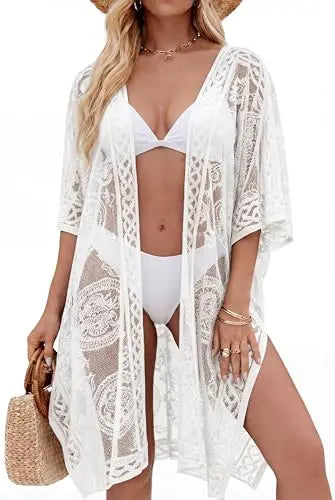 Sexy Elegant Lace Beach Cover Up for Women, Bathing Suit Cover Up, V-Neck Swimsuit Coverup for Poolside, Seaside and Party