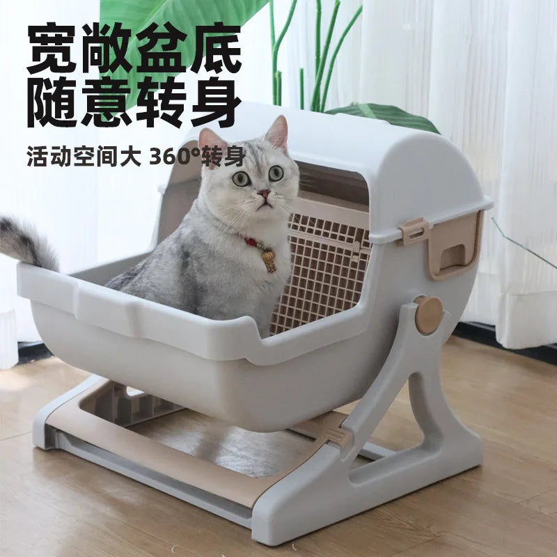 Semi-automatic Cat Litter Box Anti-splash Oversized Semi-closed Pet Toilet Lazy Cat Toilet Pet Products