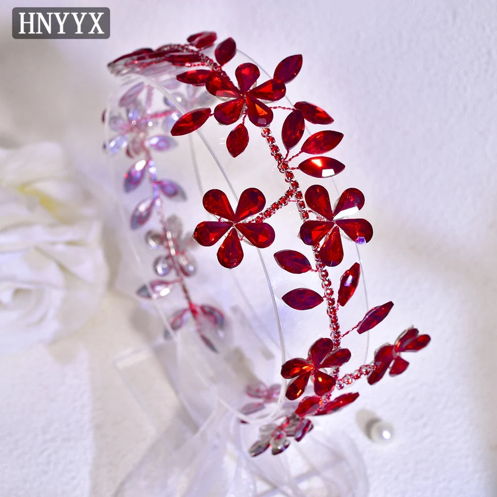 HNYYX Red Bridal Dress Belt Shiny Red Rhinestone Belt Suitable for Wedding Bridesmaids Ball Crystal Flower Gown Sash SA232