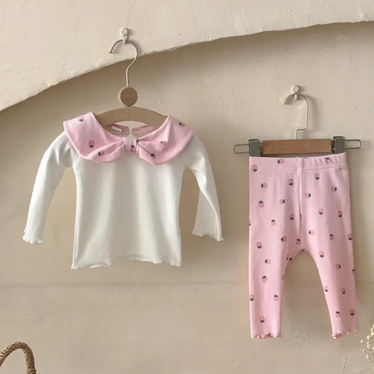 Baby Clothing Sets Autumn Cotton Cute Strawberry Print 2 PCS Kids Sets Sport Baby Girls Clothes Top+Pants 1-3 Years