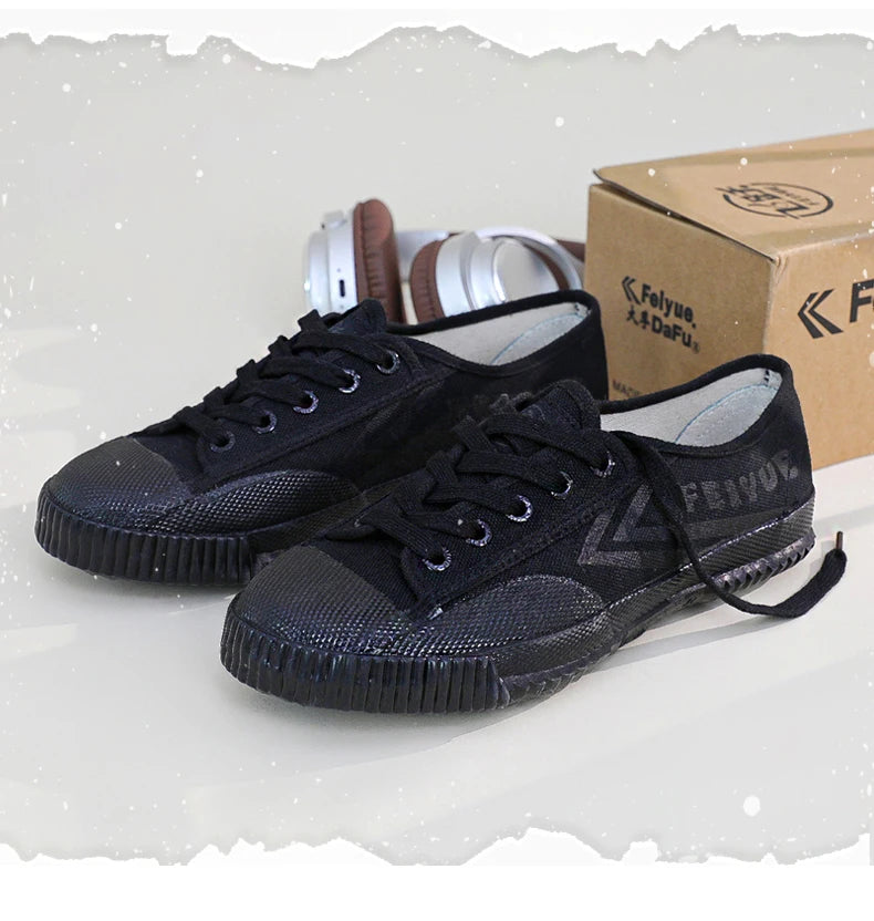 DaFu Flying Men's Running Jump Far Athletic Shoes Sports Women's Canvas Couple's Black Shoes Low Top Breathable Rubber Sole
