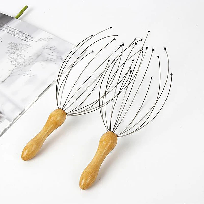 Wooden Handle Octopus Head Massager Scratch Scalp Relaxation Relief Body Massager Scratcher Relieves Tension Health Care Tools