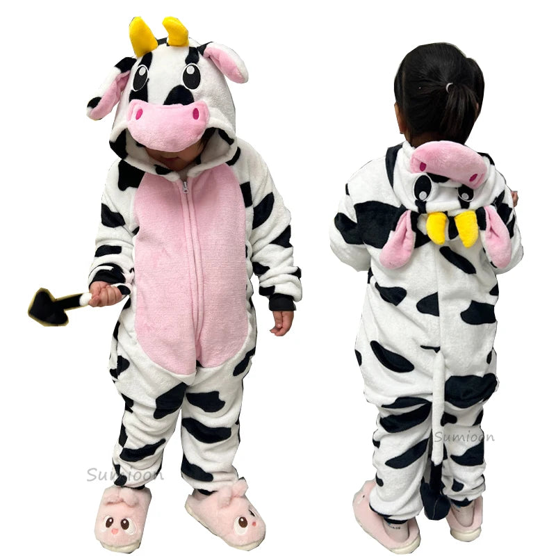 4 6 8 10 12 Years Girls Black Cat Jumpsuits Unicorn Pajamas Kigurumi Toddler Kids Hooded Flannel Home Wear Children Onesie