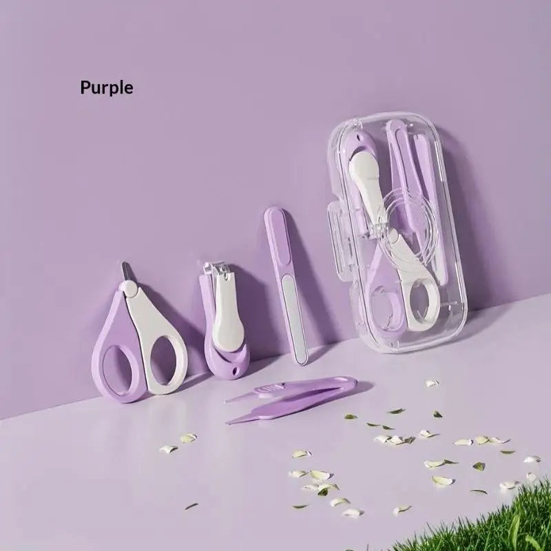 Travel Friendly 4Pcs Newborn Baby Nail Clipper Set Safe Nail Scissor Trimmer Tweezer with Storage Case for Outdoor Use