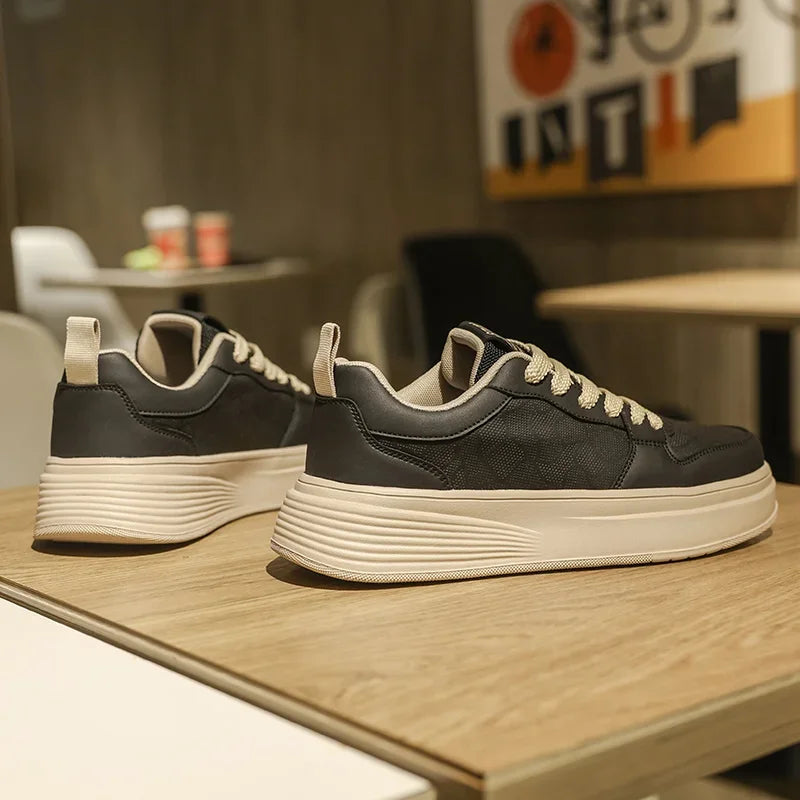 Men's Casual Sport Shoes Thick Bottom Invisible Heightening 10cm Rubber Outsole Synthetic Upper Breathable Lace-Up Sneakers