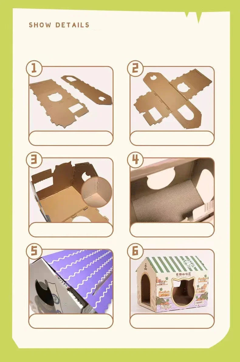 Removable Cat House Corrugated Stratching Post Toy Scratcher Cardboard Scraper for Cats Kitten Scratch Sleeping Bed
