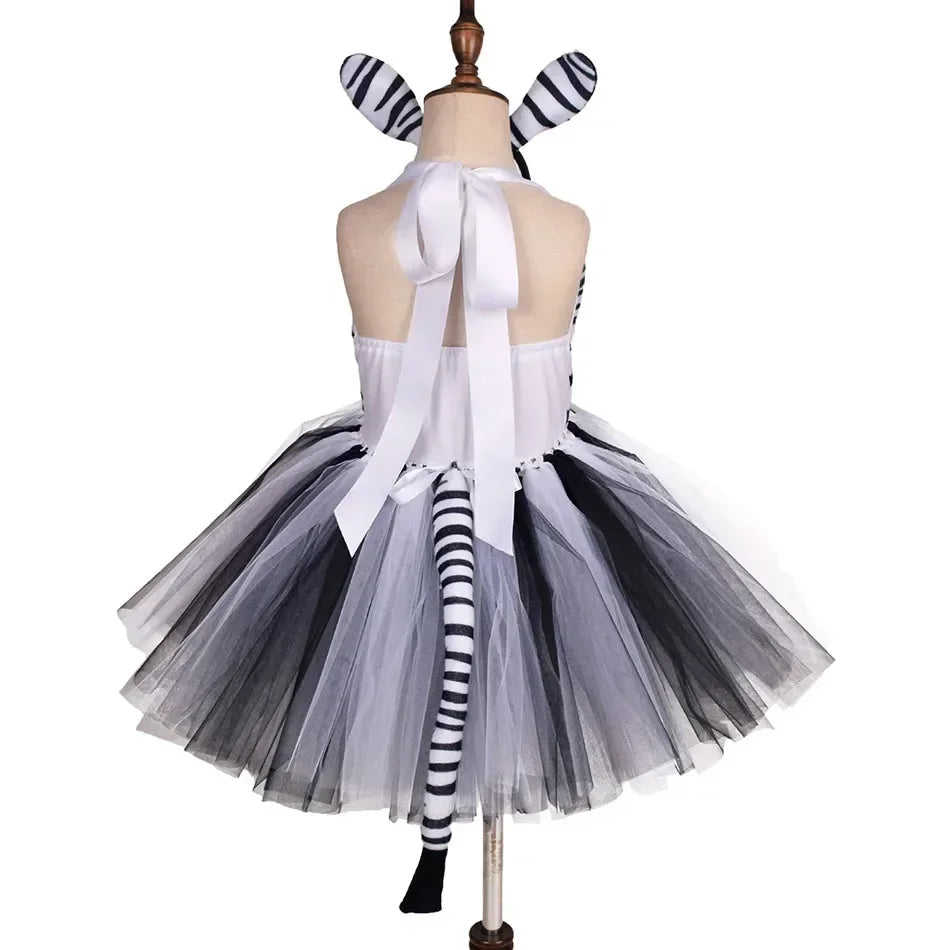Halloween Animal Cosplay Costume for Children Forest Theme Cows Tiger Giraffe Leopard Zebra Tutu Dresses Performance Dance Sets