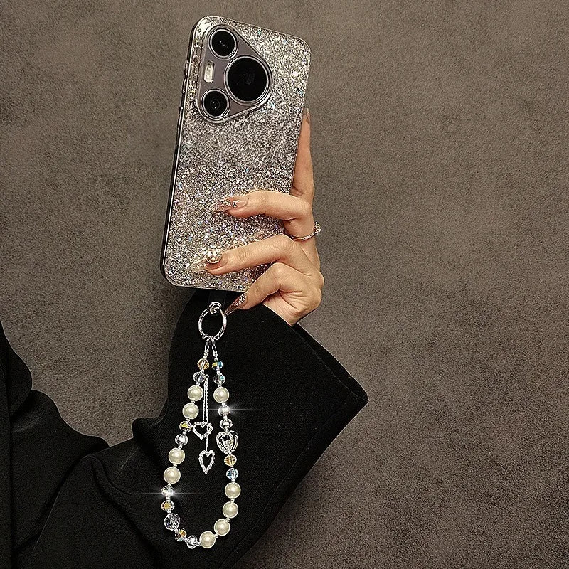 Fashionable Light Luxury Beaded Crystal Mobile Phone Chain Pendant Rhinestone Love Pendant Pearl Mobile Phone Lanyard Wrist Hand
