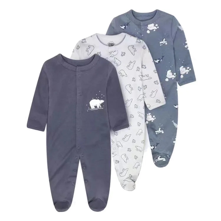3pcs/Lot Cotton Soft Baby Romper Jumpsuit for Boys Girls with Zipper Footed Long Sleeve Pajama Sleepsuit Outfit Infant Clothes
