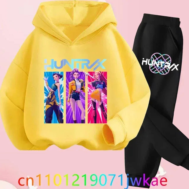 Kid K-Pop Demon Hunters Hooded Suit Toddler Girl Clothes KPop Demon Hunters Hoodie Set Girls Fashion Casual Sweatshirt New Movie